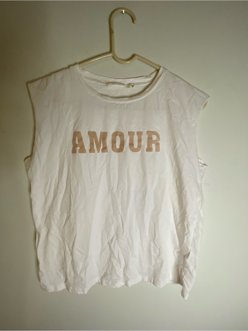 Ellison White Muscle Tank with Cream AMOUR Script